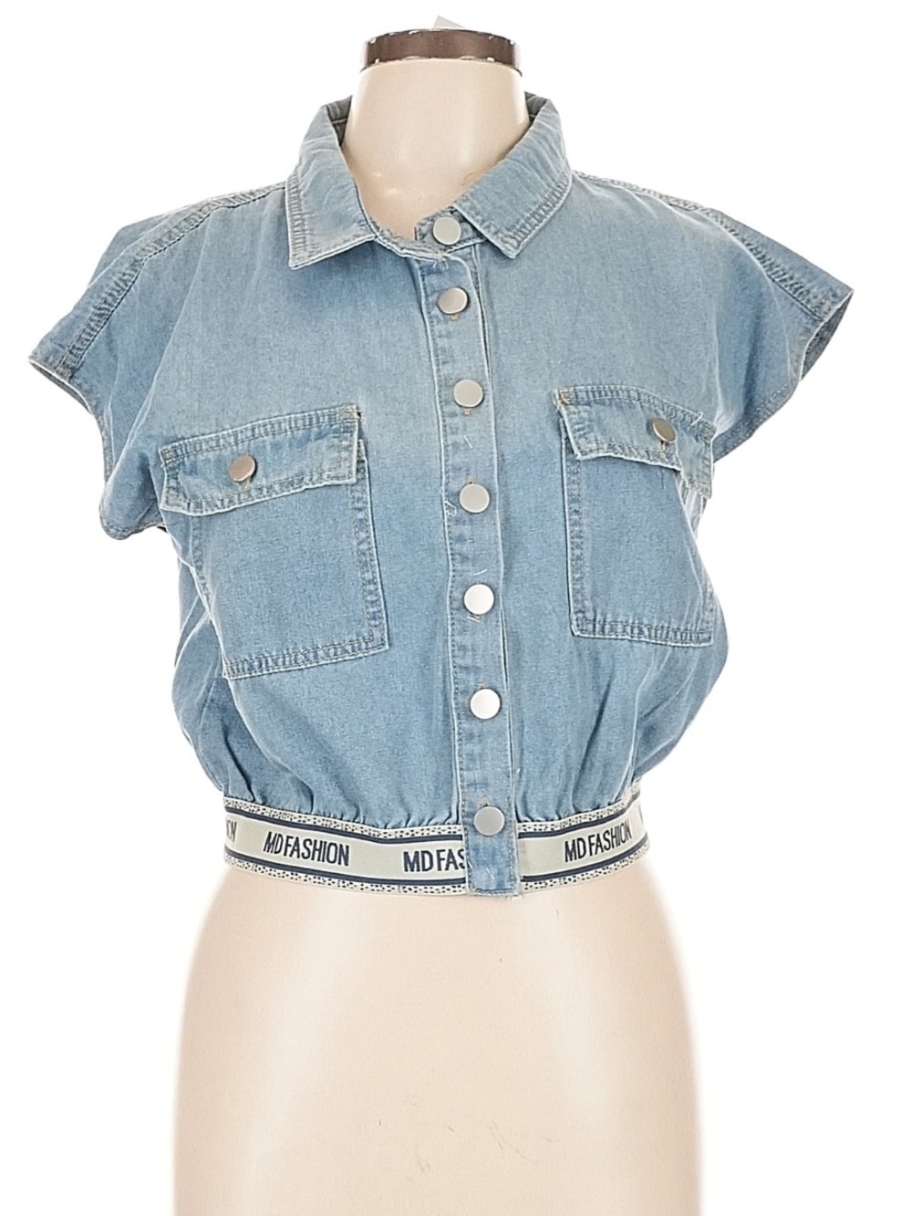 Cropped Denim Button up Shirt MD Fashion NWT